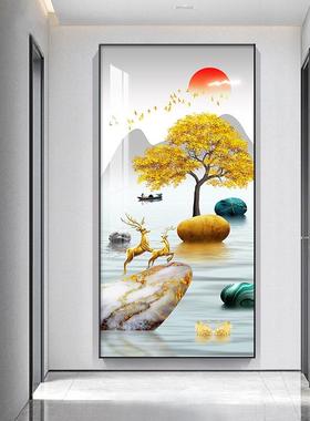 新中式玄关装饰现代简约入AL-73527户正墙画壁画对走廊过道画竖门