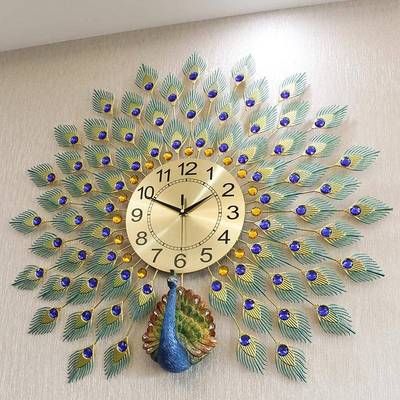 孔电雀钟表挂钟客厅时尚大家用现代BF孔雀吉简约气静音石英简子时