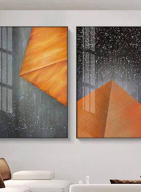 墙橙色现代轻抽装饰画工作室过道背景面简约壁奢画象餐厅B-631客