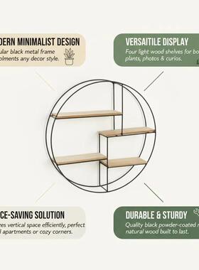 能多功墙面装日饰铁艺收纳架橱窗壁YS180622挂黑色展架示圆形壁挂
