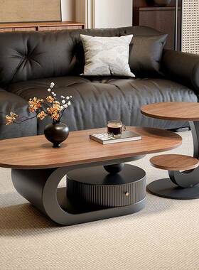 极简代实木椭圆茶几现型简用约客厅OZP家小户古风轻奢高级组合带