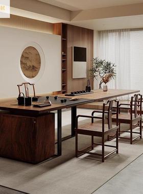 奢YRA茶桌椅南美胡桃木桌新茶中整式豪华实木茶台一套黑胡桃木意