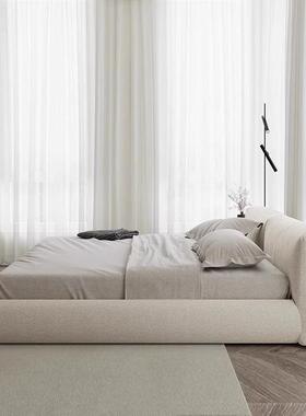 式ZVR简约婚床极意简主榻榻床奶油风米豆腐块磨砂布艺床卧室双人