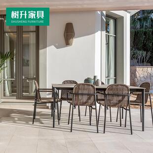 户外休闲藤编柚木餐桌组合阳光房52818阳藤椅家具园花露台台室外