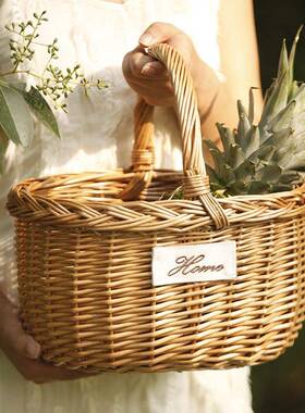 藤编柳编编JSD8bctb织篮野餐篮手提花篮水果采竹子竹编鸡摘夷蛋篮