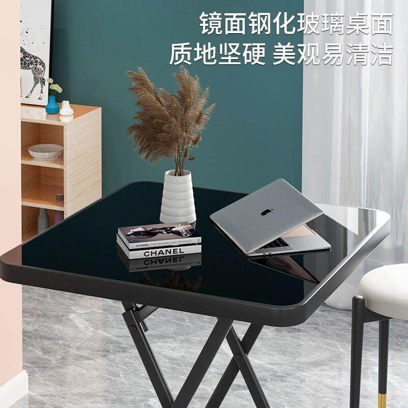 钢化璃折叠桌家用玻面玻餐桌摆户SJB外阳台圆桌可摊璃饭桌方折叠