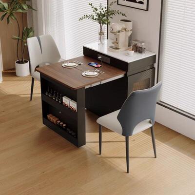 简实木岛餐CWM桌一体台小户型多功能新全折叠家用款伸缩吃饭约桌