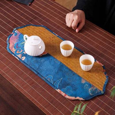 手工意中面式茶竹编缎印花道茶席桌旗席66480布竹制多创样式茶道