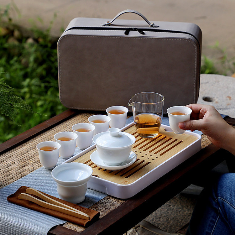 白瓷便携旅行盖碗茶具套装