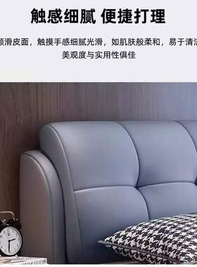 奢意式轻艺PUZ床1.8米实皮木床双人简约1.5米软包高端主卧双人大