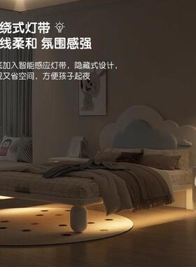 奶油白色儿童悬浮床实木女生室公卧主床床红女网孩JOC床单人床云