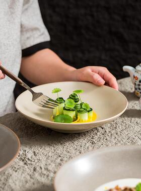 复古盘子2碗感轻奢02EDZ4新款创意中式瓷菜盘陶家用深盘西餐汤盘