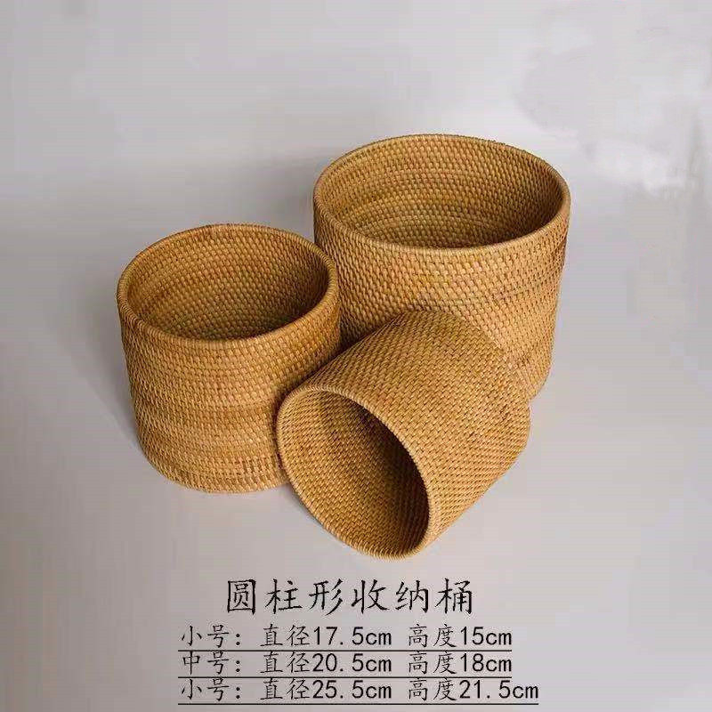 越南藤编收纳桶垃圾桶收纳筐圆筒衣服筒废纸筒纯手工储物篮简约风