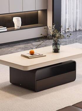 现代轻奢长形设计师岩板茶几型小户简CNK客厅家用创意极方茶桌感