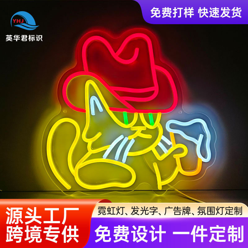 跨境亚马逊LED桌面爆款创意潮流环境猫咪图案招牌发光装饰灯摆件