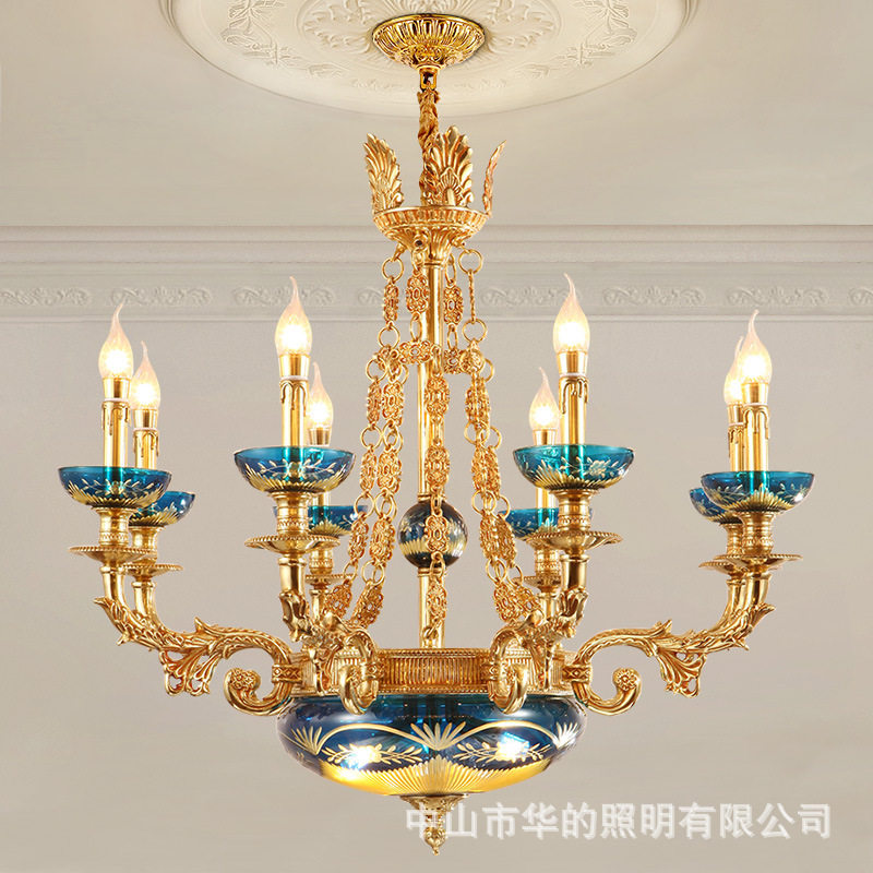 法式全铜客厅吊灯奢华大气餐厅卧室蜡烛灯欧式轻奢别墅复式楼灯具