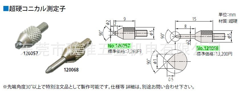 三丰硬质合金锥型测针120057