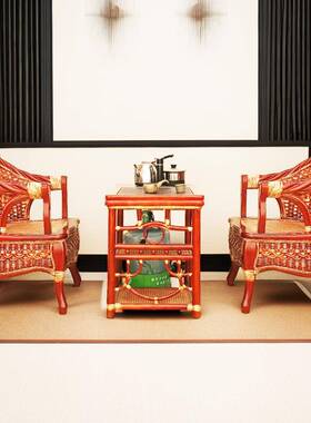 纯手工天然真虎藤45870编织单人藤椅书房椅休闲三件套形靠背新中X