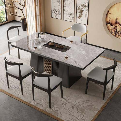 现代约岩板RJJ茶桌茶台公客厅办室阳台简家用泡茶桌烧一水壶体桌