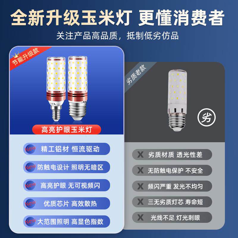 众变之JZ-5W亿LED超亮灯泡e1灯4e2小螺口77W12W玉米蜡烛泡三色光