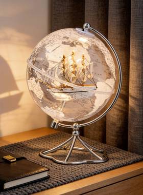 创意高档帆船透明玄地球仪摆件家饰居电X4BSpJXy柜办公室关酒柜视