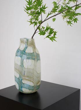 工轻奢蓝绿肌理格术氛围感中艺古HC1A网琉璃花瓶新中式高级手玻璃