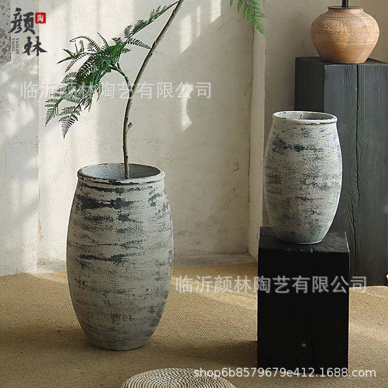 落灰白色款复古做旧地水泥花盆客绿厅商场VDJ酒店种植盆户高外景