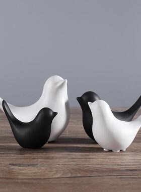 现代简约创意黑色陶瓷小鸟摆件 软装客厅房间桌面办公室软装饰品