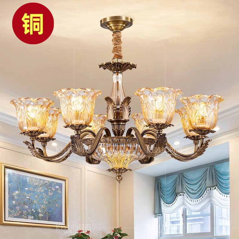 新品美式吊灯全铜客厅灯具欧式餐厅灯卧室灯现代简约大气复古灯具