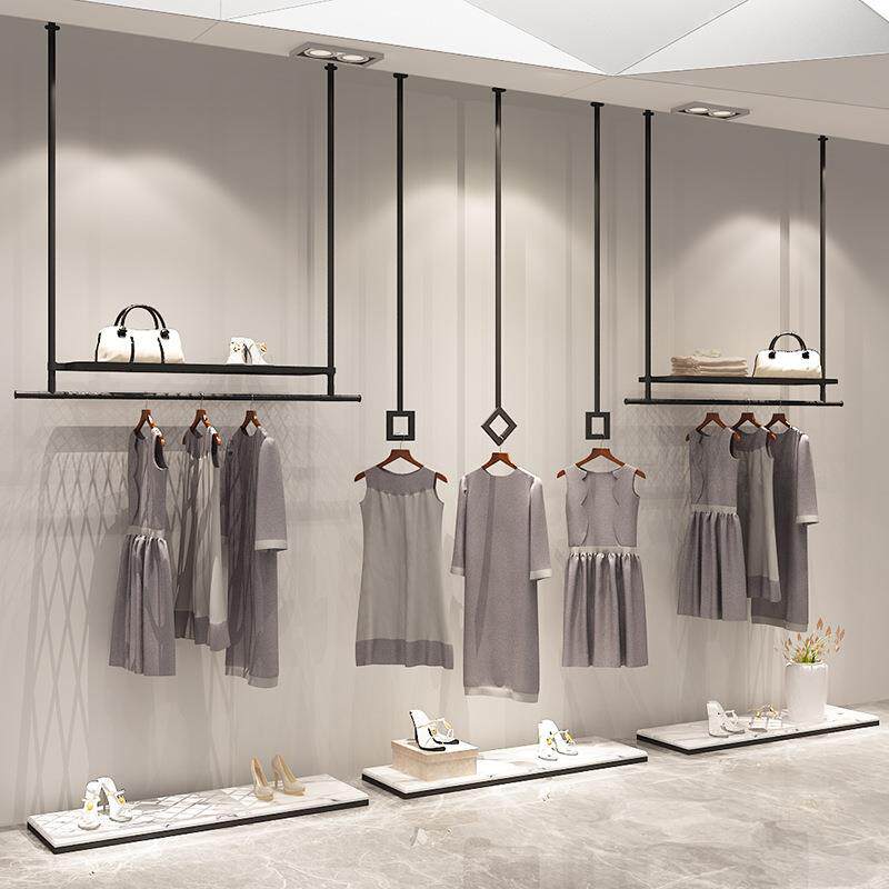 服装展示架上墙吊顶吊架悬挂式挂衣杆女装店吊挂衣架铁艺黑色货架