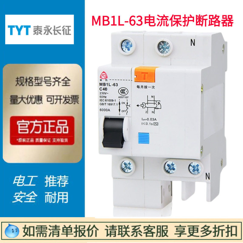 贵州泰永长征小型漏电断路器MB1L-63C/D微型空气开关1P/2P/6A-63A