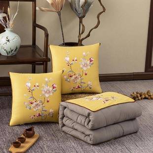 新款新中式6011能0贡缎绣花抱功枕车被中国风刺绣民族风卧室载多