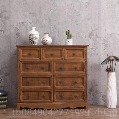 新款美式乡村覆简旧约实木柜子玄卧室客厅关抽屉式做装饰古储物收
