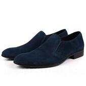 伦磨尖皮男鞋 一脚蹬松紧口商务休闲 鞋 高档英春季 砂反绒头皮鞋 真