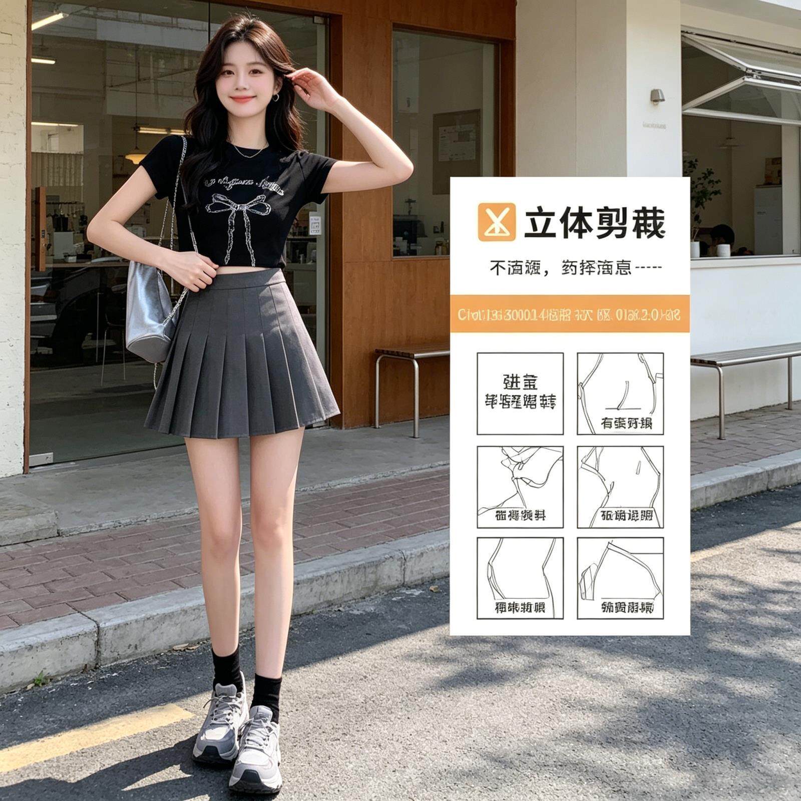 灰色百褶裙女夏半身裙短