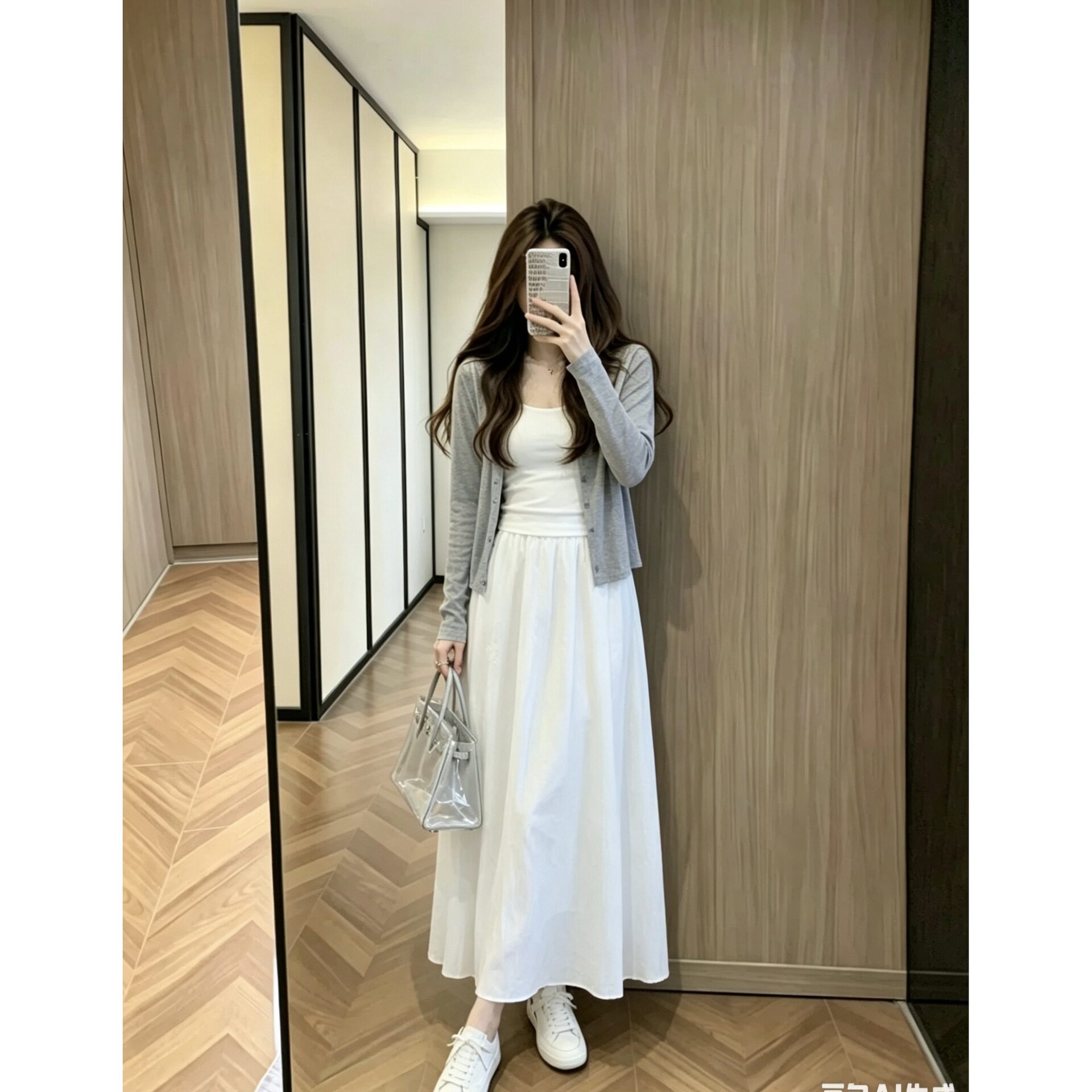 巨好看韩系穿搭一整套白色吊带连衣裙女新款2026春款气质套装长裙