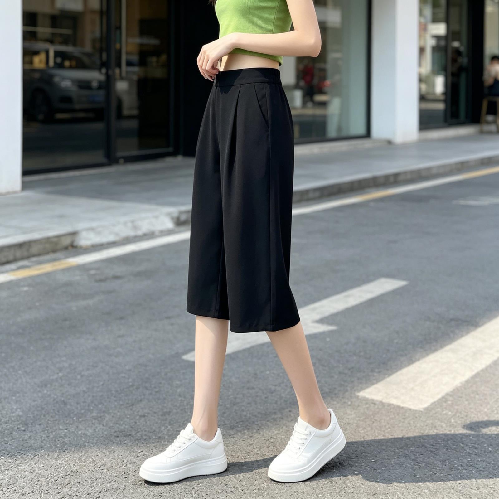 西装七分裤女夏季冰丝阔