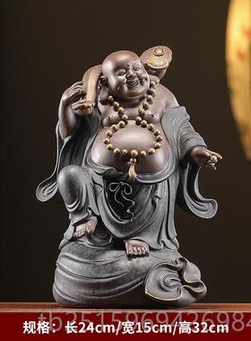 高档陶瓷如意弥佛像摆件招财大肚笑禅意用客厅玄勒关办佛公室装家