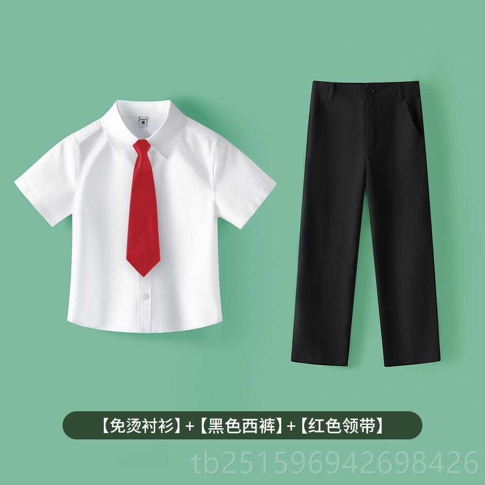 高档儿童衬衫短袖童女服白衬衣免男熨烫抗皱中大童表童演出服小学图片