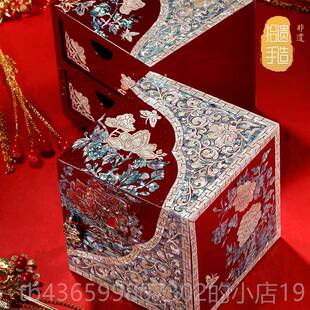 正品螺钿漆木器首饰中盒式戒高档精致实首饰收纳盒指结婚订婚项链