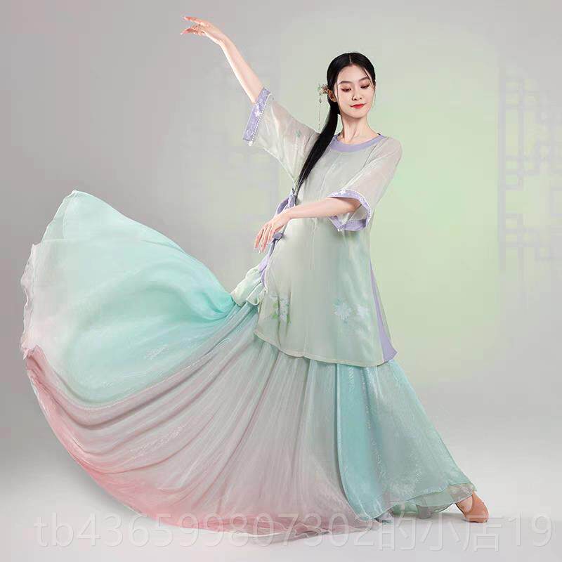 高档夜出泊秦淮套舞蹈服装圆领明制古大码上衣青衫典舞装演服大摆