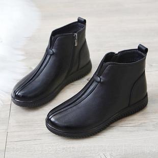 正品妈妈棉鞋冬季加绒软年鞋底中短靴年平底防滑中老人皮加厚保暖