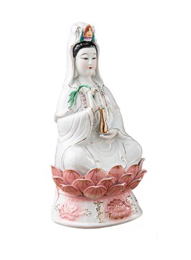 观音菩萨佛像陶瓷坐莲观音摆件古莲南海观世音菩萨家用桌面家居