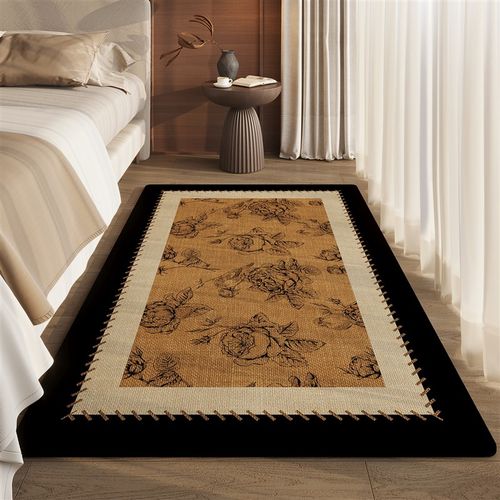 中古风卧室床边地毯家用客厅地垫沙发茶几毯防水防污床前床边脚垫