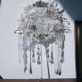 银色新娘团扇结婚秀禾扇子双面成品diy材料包高级感风手工喜扇