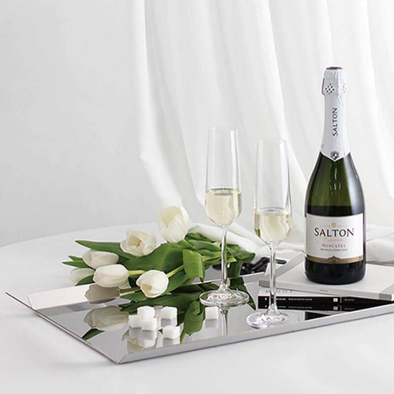 现代简约镜面不锈钢托盘酒具酒杯糕点托盘高级感餐厅酒店软装饰品