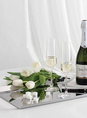 现代简约镜面不锈钢托盘酒具酒杯糕点托盘高级感餐厅酒店软装饰品