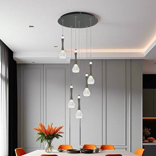 新款现代简约楼梯吊灯复式楼中楼客餐厅别墅旋转楼梯灯水晶长吊灯