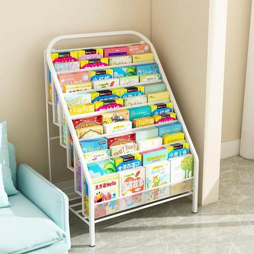 儿童书架收纳绘本简易落地置物架学生铁艺折叠小书架宝宝书报刊架