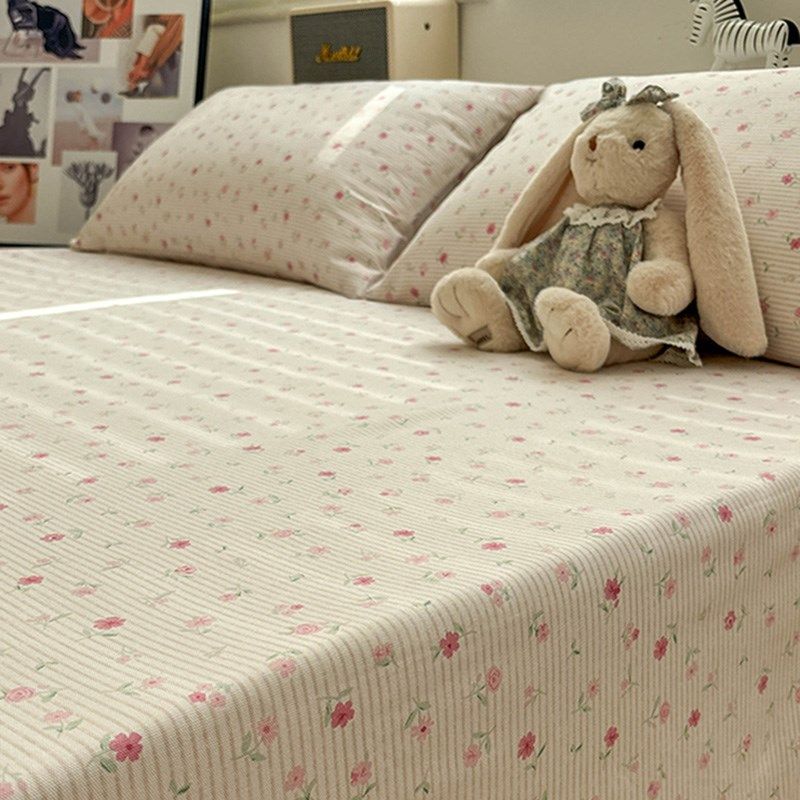 高档加厚老粗布田园风粉玫瑰床单全棉床笠加大炕单夏季凉席三件套,床上用品,床单,淘宝优惠券,粉丝福利购,淘宝优惠卷